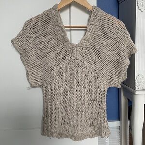 Jessica Simpson Oatmeal neutral chunky knit relaxed V nk short sleeve sweater XS